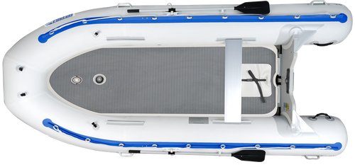 large inflatable boat with oars mounted on it. 