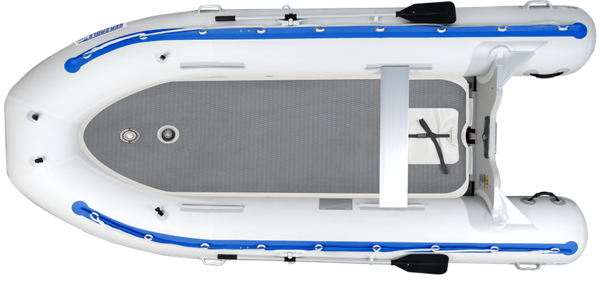 large inflatable boat with oars mounted on it. 