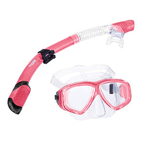 PRODIVE Premium Dry Top Snorkel Set - Impact Resistant Tempered Glass Diving Mask, Watertight and Anti-Fog Lens for Best Vision, Easy Adjustable Strap, Waterproof Gear Bag Included (Rose)