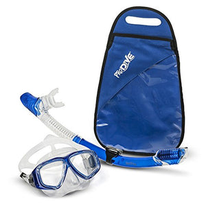 PRODIVE Premium Dry Top Snorkel Set - Impact Resistant Tempered Glass Diving Mask, Watertight and Anti-Fog Lens for Best Vision, Easy Adjustable Strap, Waterproof Gear Bag Included (Blue)