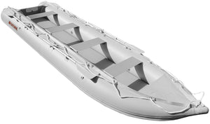 Inflatable fishing boat can be mounted with a optional motor.
