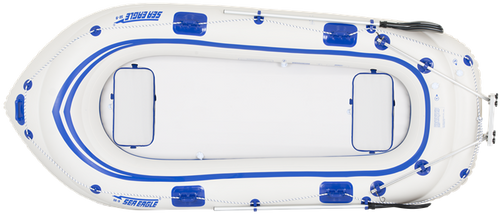 This blue and white raft is also a type of motormount boat